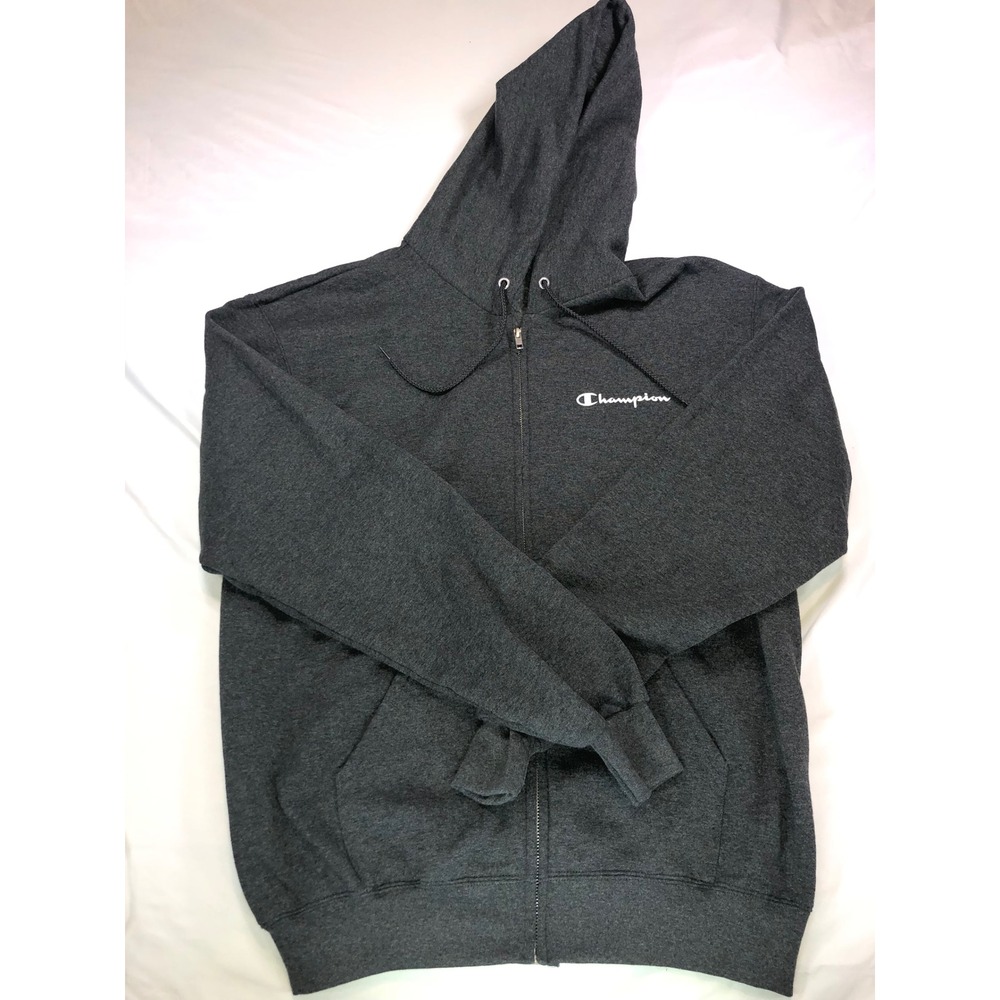 Champion Mens Full Zip Hoodie Charcoal Grey Fleece Sweatshirt S800 Size M
